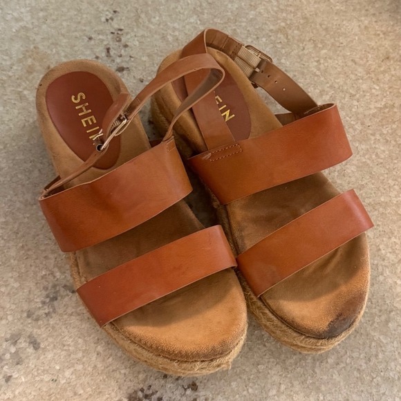 SHEIN Shoes - SHEIN Womens Brown Espadrille Platform Sandals Slingback Double Band Cognac Boho